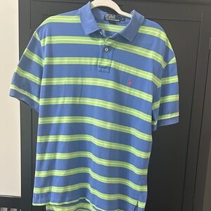 Polo by Ralph Lauren Men's Blue and Green Polo Shirt
